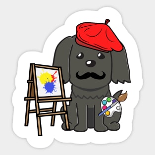 Funny black dog is a painter Sticker